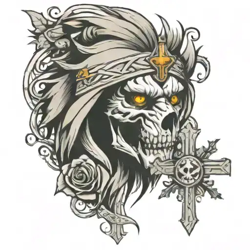 Lion eye,never give up,skull,cross tattoo design idea