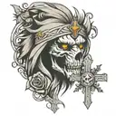 Lion eye,never give up,skull,cross tattoo design idea