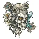 Lion eye,never give up,skull,cross tattoo design idea