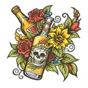 tequila bottle, flowers intertwined tattoo design idea