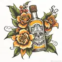 tequila bottle, flowers intertwined tattoo design idea