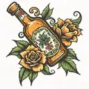 tequila bottle, flowers intertwined tattoo design idea