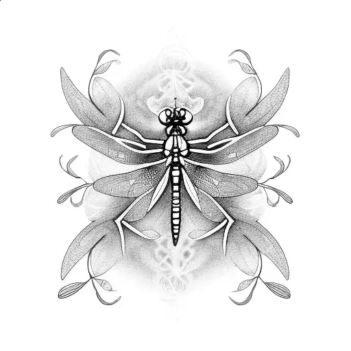 dragonfly violets daffodils asters tattoo design idea