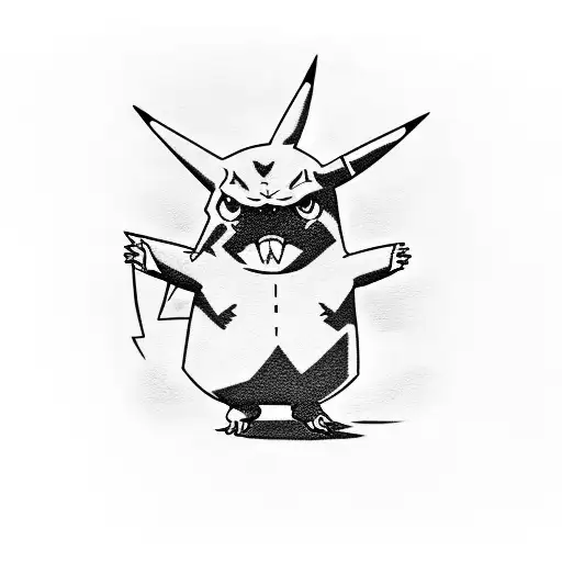 Gengar and Pikachu with R and A letters tattoo design idea