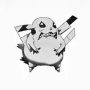 Gengar and Pikachu with R and A letters tattoo design idea