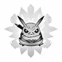 Gengar and Pikachu with R and A letters tattoo design idea