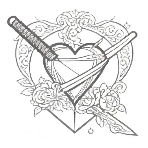 small heart with katana tattoo design idea