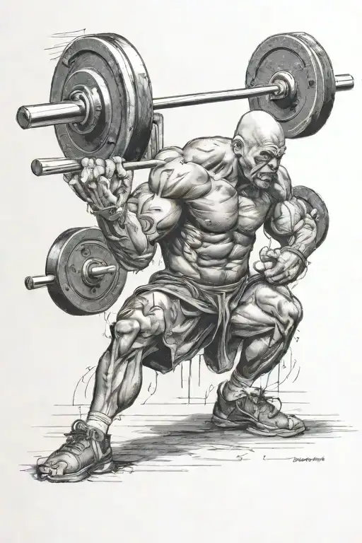 man doing barbell squat tattoo design idea
