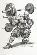 man doing barbell squat tattoo design idea