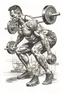 man doing barbell squat tattoo design idea