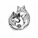 A dog and a wolf intertwined in a yin-yang symbol, representing the duality of life's struggles and successes tattoo design idea