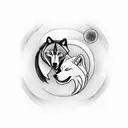 A dog and a wolf intertwined in a yin-yang symbol, representing the duality of life's struggles and successes tattoo design idea