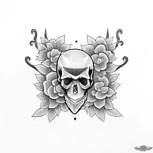 Gothic chest piece, snake, flowers, skull tattoo design idea