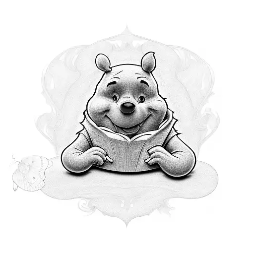 winnie the pooh with butterflyes tattoo design idea