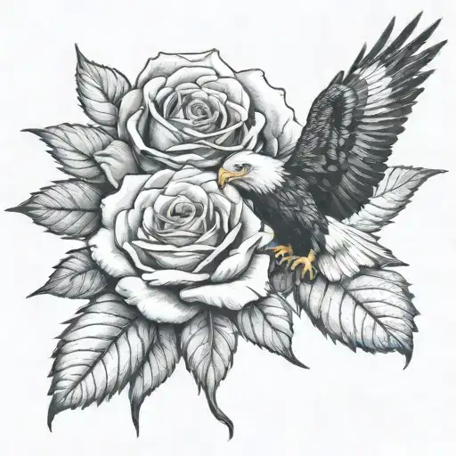 rose and eagle head surrounded tattoo design idea