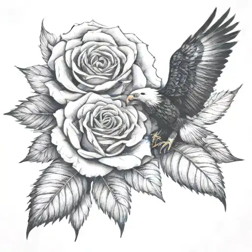 eagle with rose as eye sockets tattoo design idea