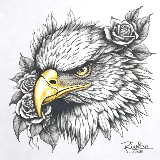 eagle with rose as eye inside  tattoo design idea