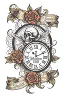 death dates in cursive font surrounded with clouds tattoo design idea
