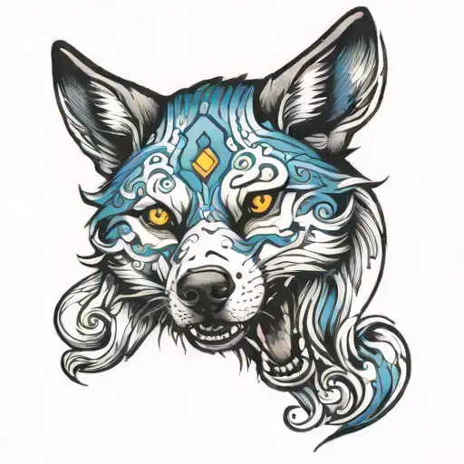 wolf, dolphin, dog, horse, staffy tattoo design idea