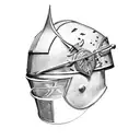 Gladiator helmet with musical instruments as decoration tattoo design idea