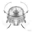Gladiator helmet with musical instruments as decoration tattoo design idea