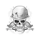 Pirate,aiming with two guns with a bandana, and a hat, without showing his face. tattoo design idea