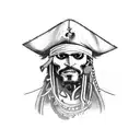 Pirate,aiming with two guns with a bandana, and a hat, without showing his face. tattoo design idea