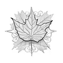 6 tea leaves on a vine where one leaf is a maple leaf another a dog paw one a treble clef and the rest tea leaves  tattoo design idea