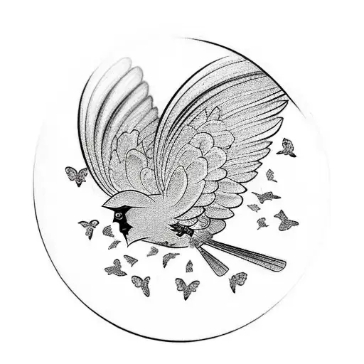 cardinal with butterflies tattoo design idea