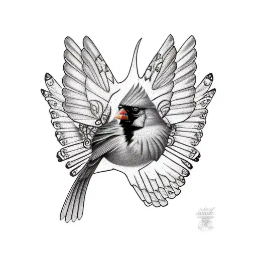 cardinal with butterflies tattoo design idea