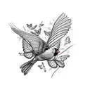 cardinal with butterflies tattoo design idea