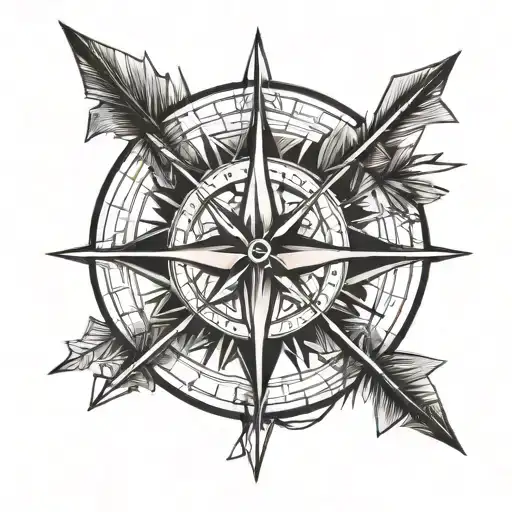 long arrow piercing a compass rose tattoo design idea
