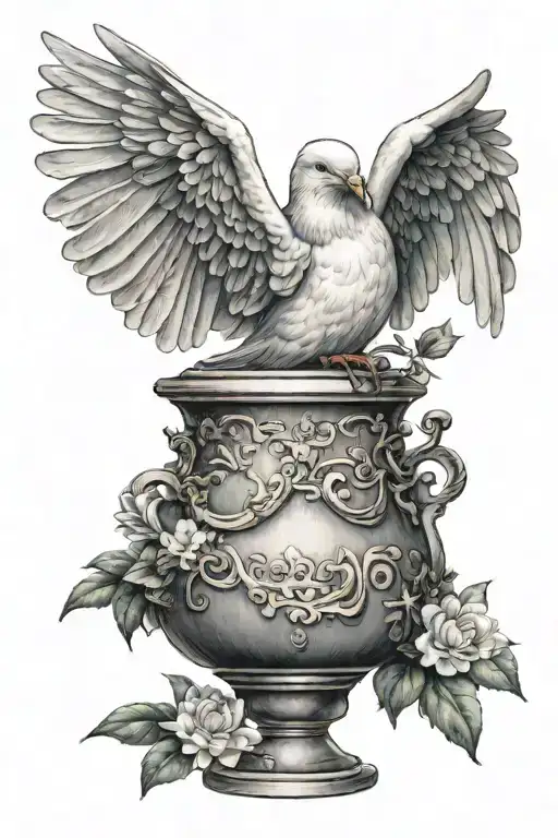 dove flying angel praying aquarius pot tattoo design idea