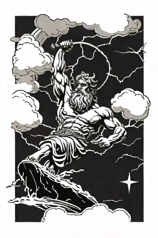Zeus throwing lightnings down to poseidon tattoo design idea