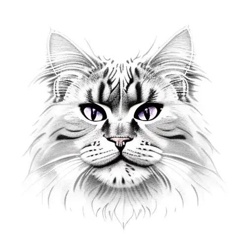 flowers behind a big main coon cat tattoo design idea