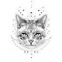 cat skull with larkspur tattoo design idea