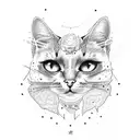 cat skull with larkspur tattoo design idea