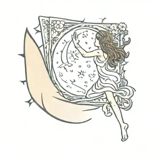 The Star tarot card and The moon tarot card but it's two women reaching for eachother inbetween the cards  tattoo  tattoo design idea