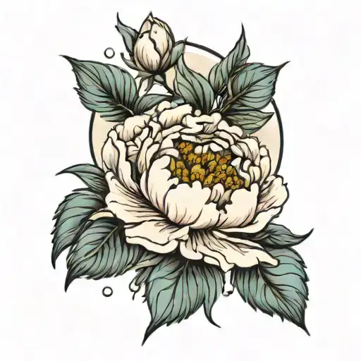 peonies with moon shining full moon   tattoo design idea