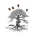 life of tree with acorns with dates 12-18-2016 tattoo design idea