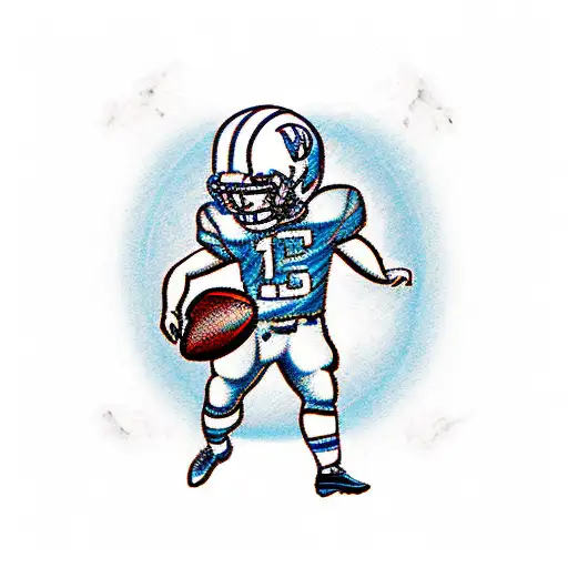 A football field with a player breaking through a wall, representing your unbreakable spirit and determination in the sport tattoo design idea
