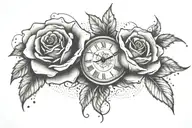 rose and clock tattoo design idea