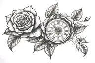 rose and clock tattoo design idea