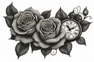 Two rose with a clock inside tattoo design idea
