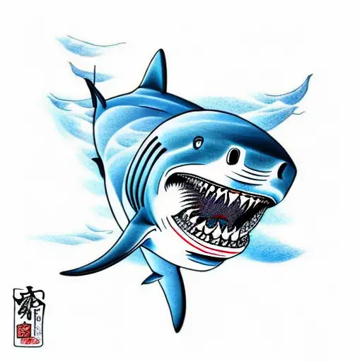 Shark in the blue ocean tattoo design idea
