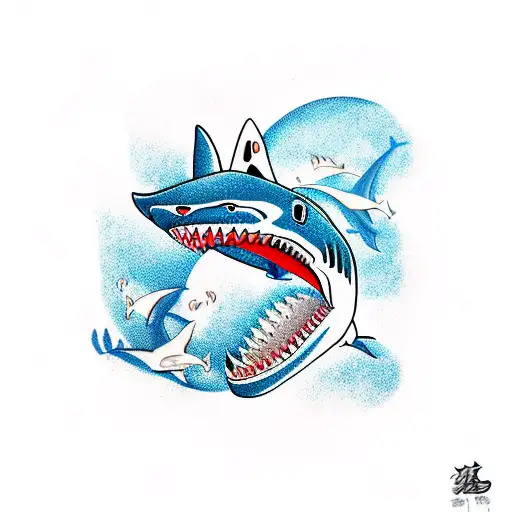 Shark in the blue ocean tattoo design idea