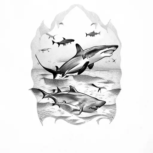 sunken ship with sharks  tattoo design idea