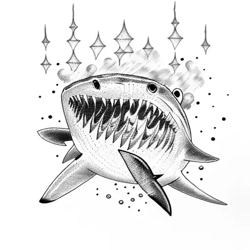 sunken ship and swimming sharks  tattoo design idea