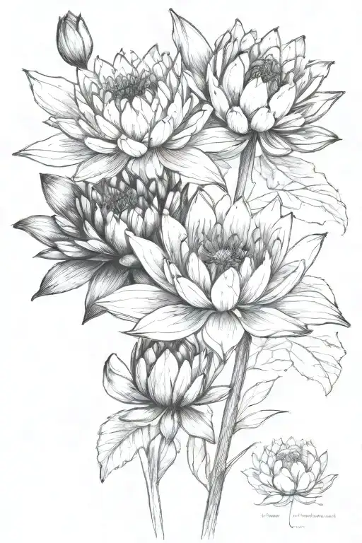 water lily, iris,voilet, tulip, protea tattoo design idea