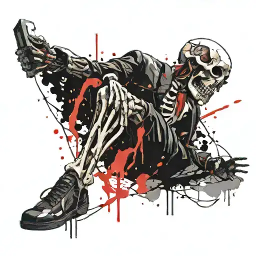 skeleton committing suicide attempt tattoo design idea